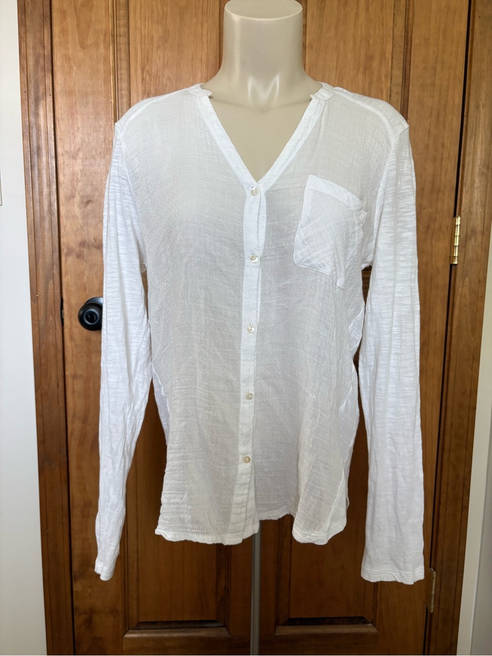 Lucky Brand White Woven Textured Knit Mixed Top Lightweight Size Medium